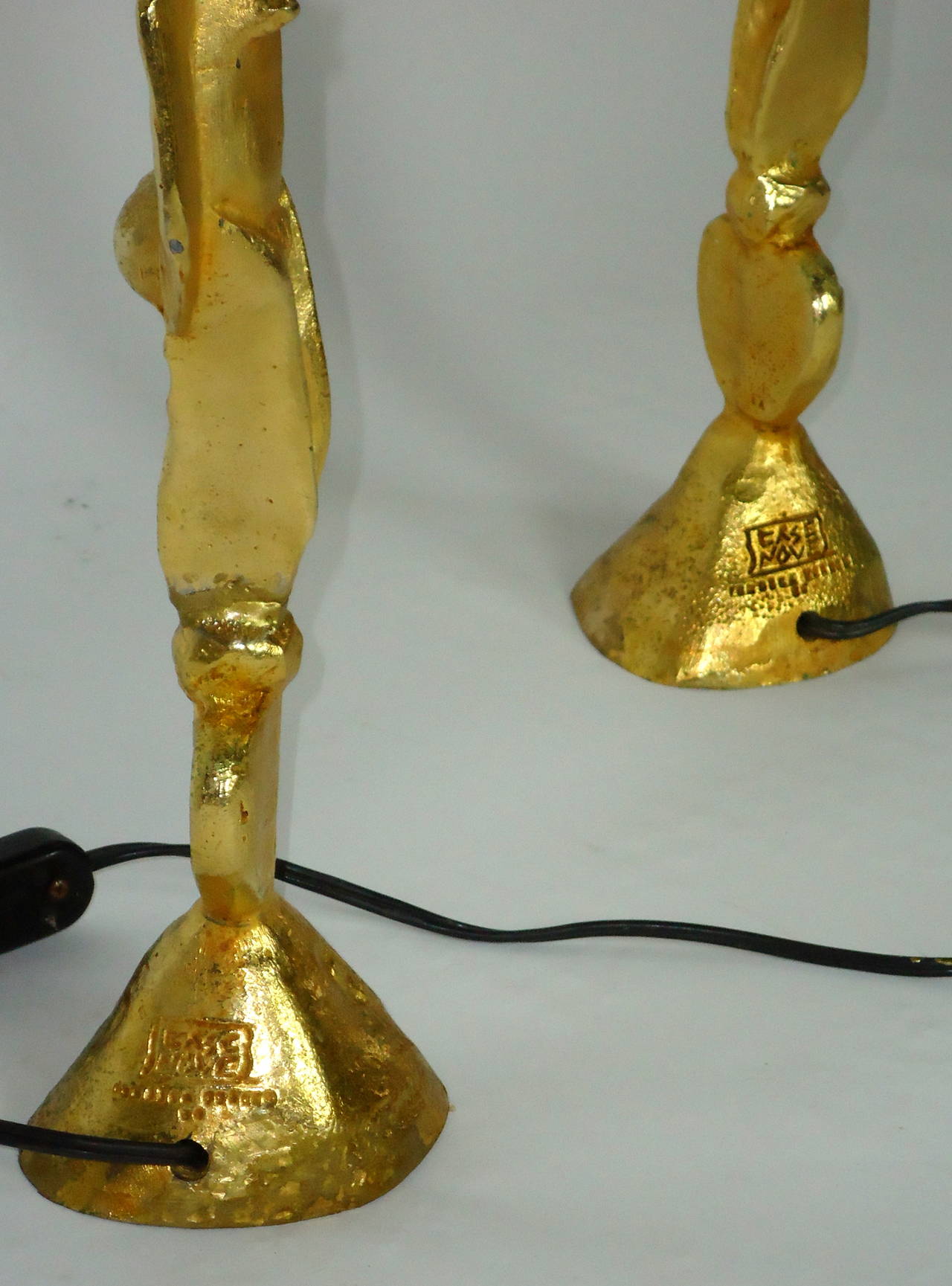 Rare Pair of Pierre Casenove Gold Leafed Cast Bronze Table Lamps, circa 1992 2