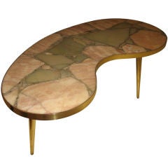 Retro Italian rhodochrosite and onyx pietra dura coffee table