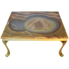 Dramatic Onyx Top Brass Cocktail Table Mexico 1960's