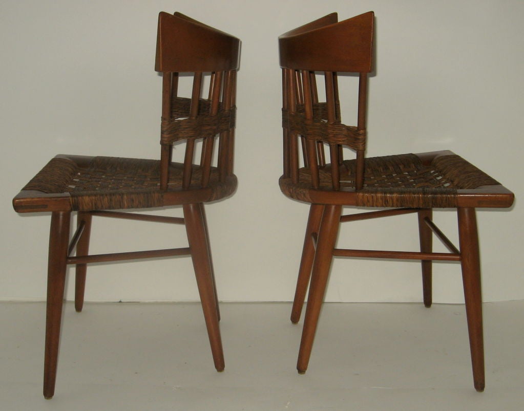 Mexican Edmund Spence Mahogany Side Chairs Woven Sea Grass Seats