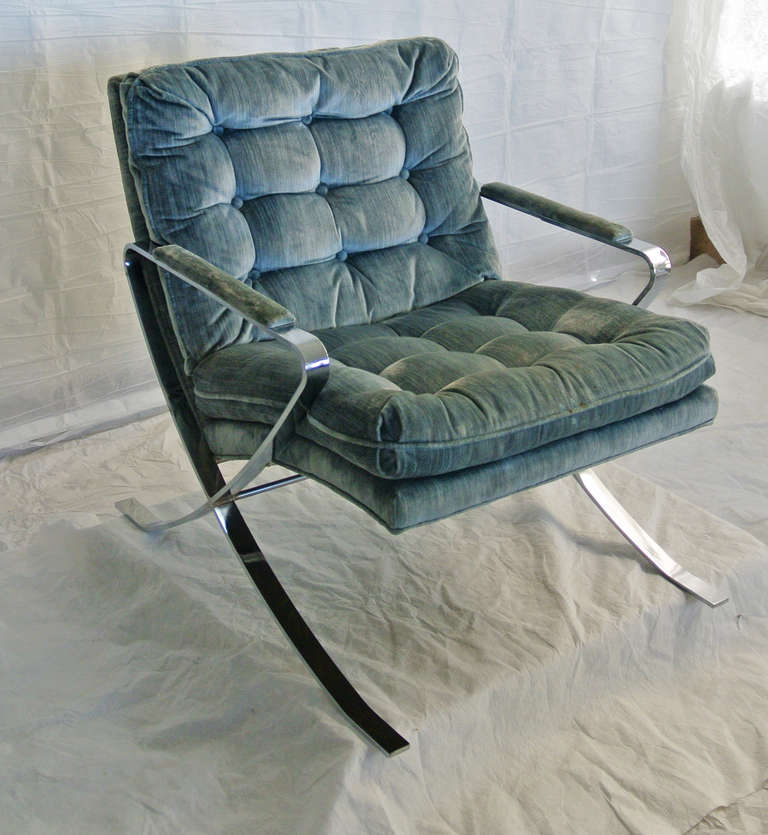 Bernhardt Flair Flat Bar Chrome Arm Chair Inspired by Milo Baughman circa 1979 2