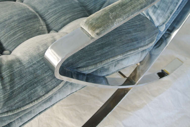 American Bernhardt Flair Flat Bar Chrome Arm Chair Inspired by Milo Baughman circa 1979