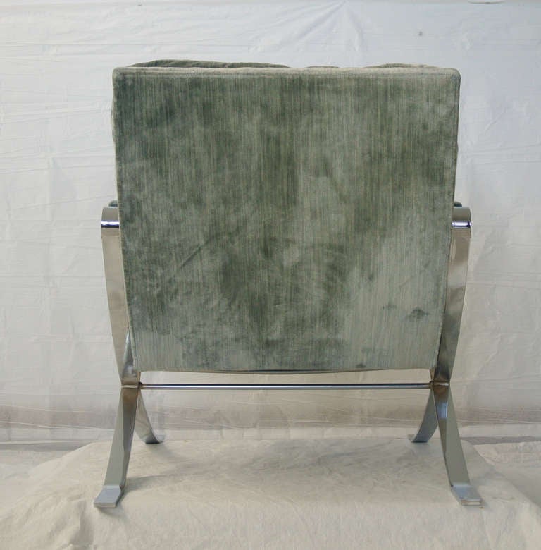 Bernhardt Flair Flat Bar Chrome Arm Chair Inspired by Milo Baughman circa 1979 In Good Condition In Camden, ME