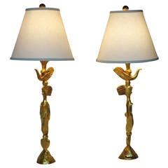 Rare Pair of Pierre Casenove Gold Leafed Cast Bronze Table Lamps, circa 1992