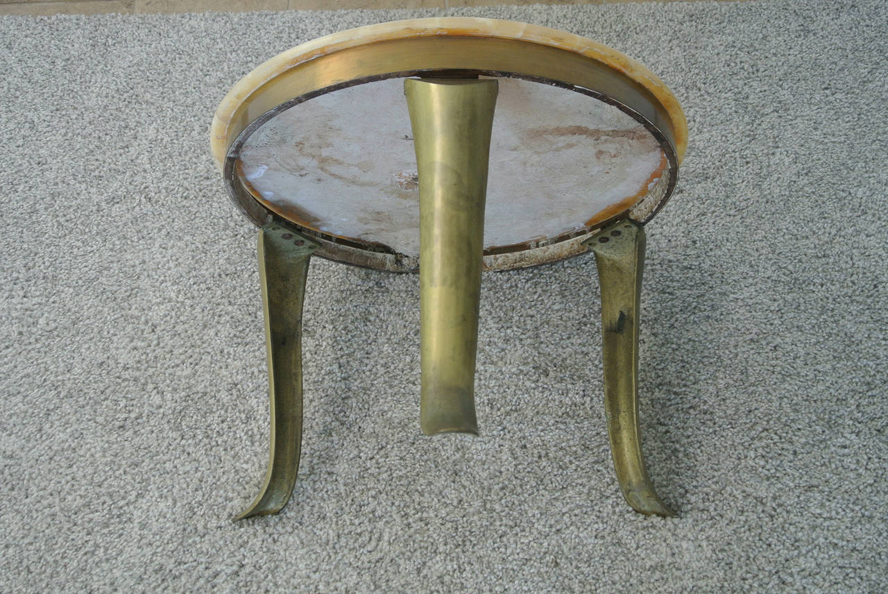 Arturo Pani Muller Onyx-Top Brass Side Table, Mexico circa 1960 In Excellent Condition In Camden, ME