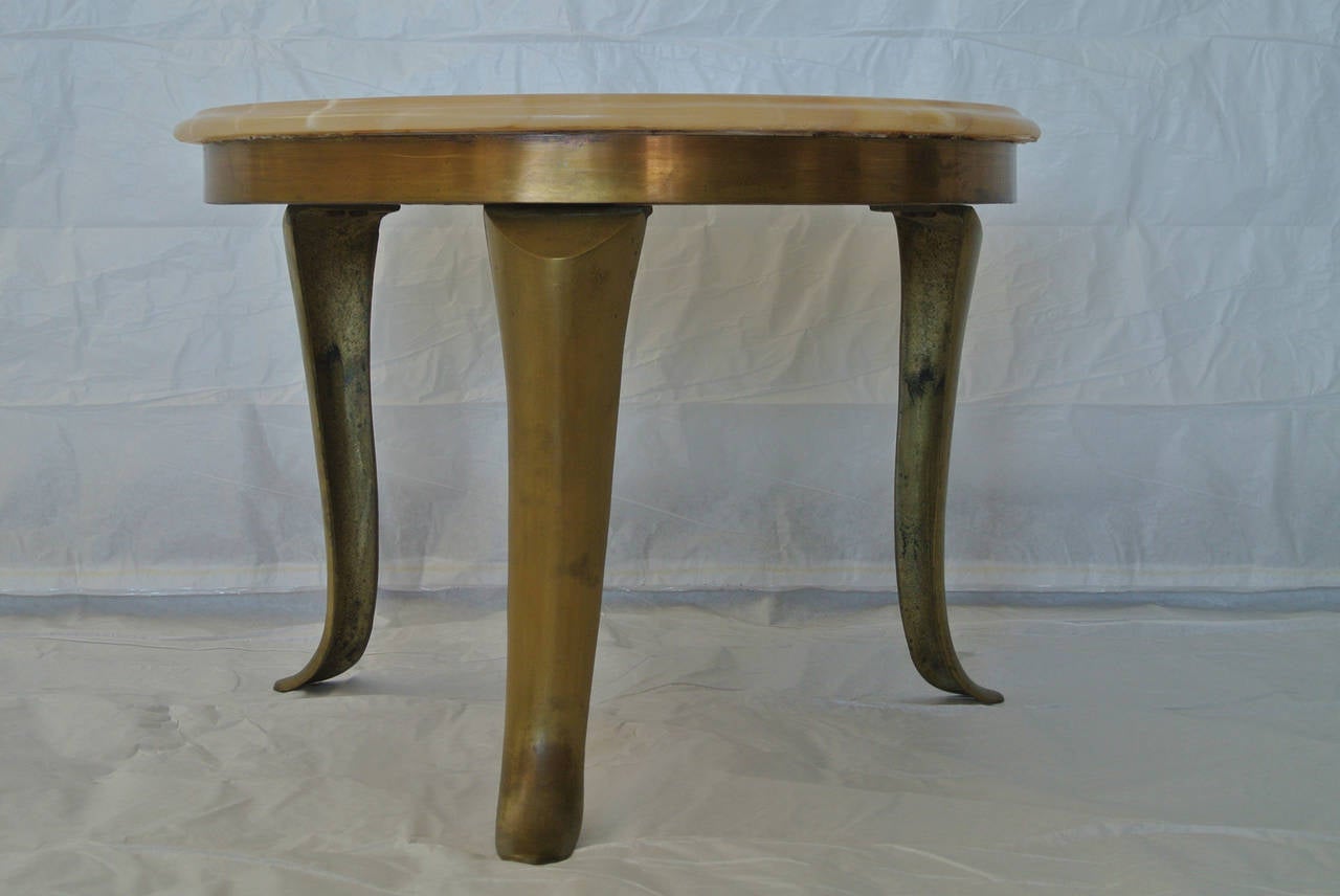 Mid-Century Modern Arturo Pani Muller Onyx-Top Brass Side Table, Mexico circa 1960