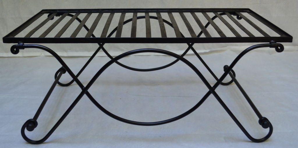 Mid-Century Modern  French Cocktail Table, forged Iron with Glass inset. For Sale