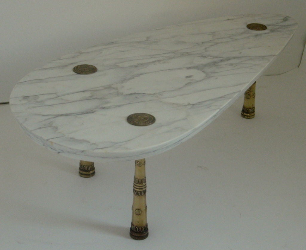 Monteverdi-Young, Mid century Marble Cocktail Table with Bronze Legs 4