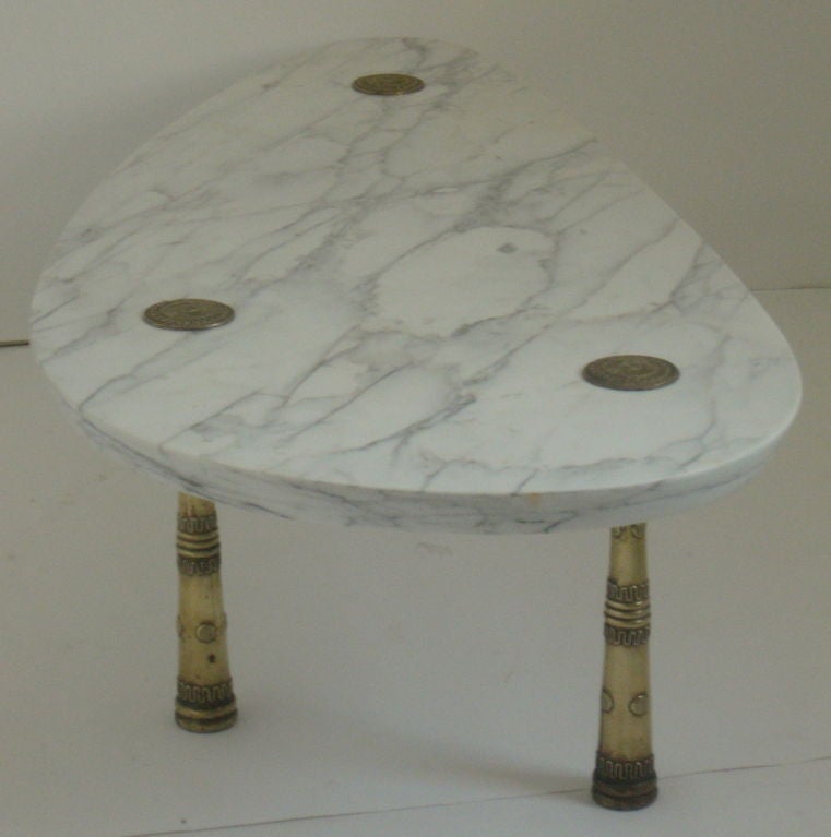 Monteverdi-Young, Mid century Marble Cocktail Table with Bronze Legs In Excellent Condition In Camden, ME