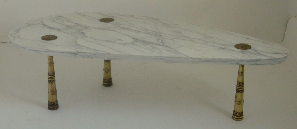 Monteverdi-Young, Mid century Marble Cocktail Table with Bronze Legs 1