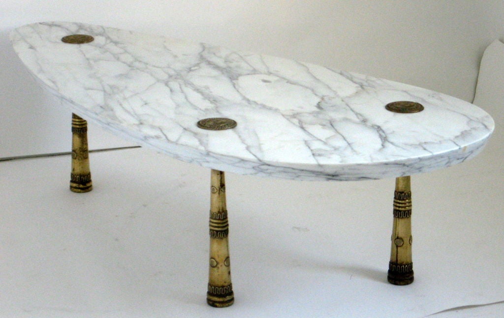 Monteverdi-Young, Mid century Marble Cocktail Table with Bronze Legs 3
