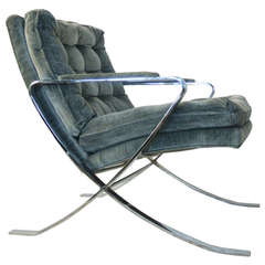 Bernhardt Flair Flat Bar Chrome Arm Chair Inspired by Milo Baughman circa 1979