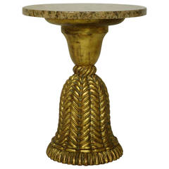 Hand-Carved Italian Mid-Century Gilded Tassel and Marble End Table, circa 1960