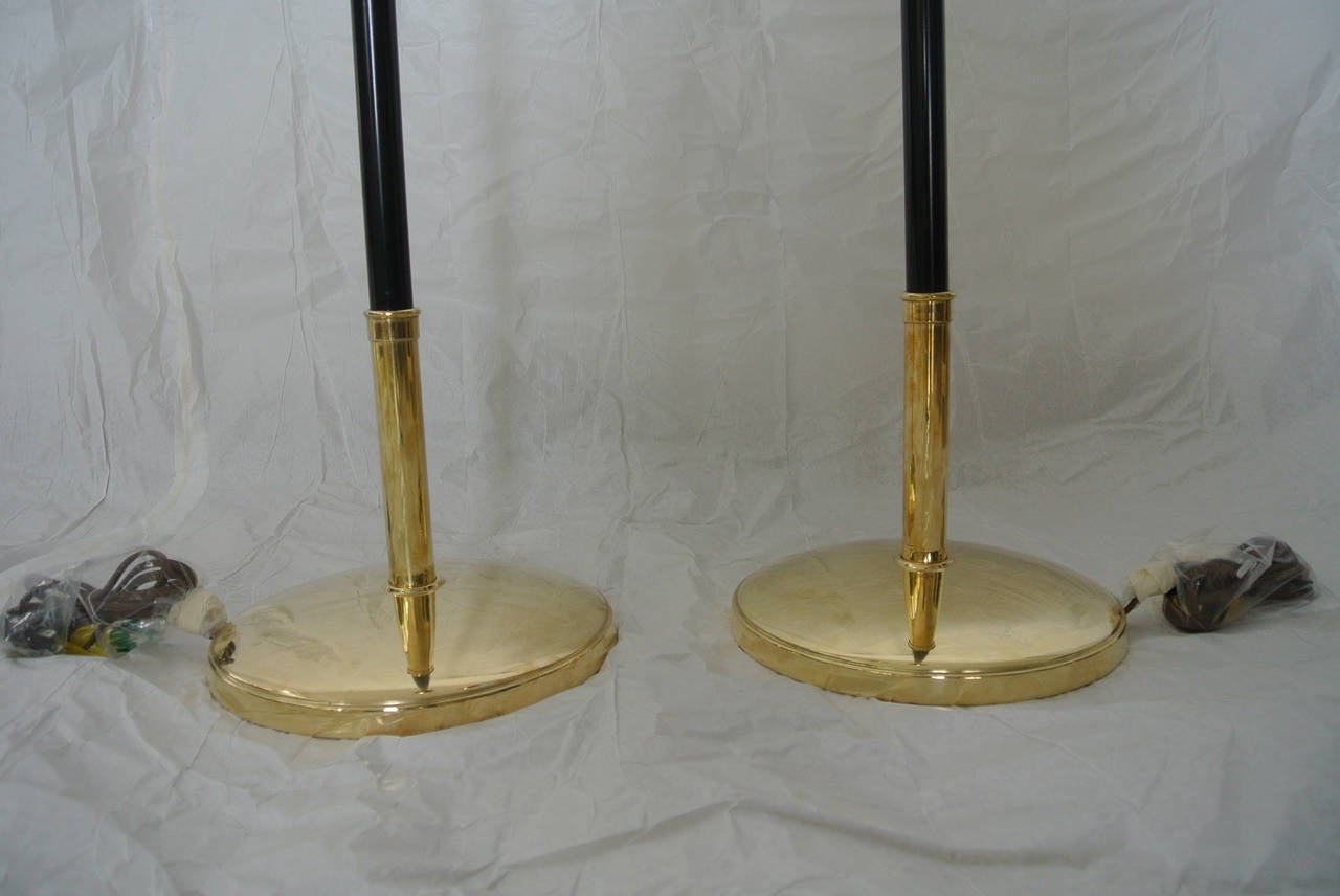 American Stiffel Pair of Brass Torchere Floor Lamps with Greek Key Design  1940s