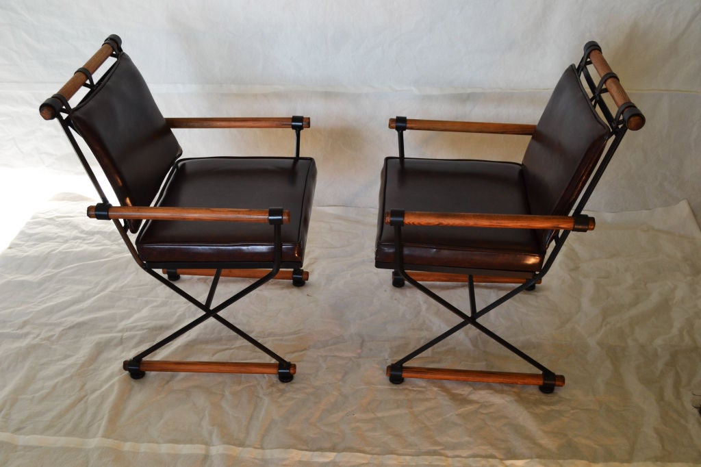 Mid-Century Modern Pair of Oak and Iron Chairs in the style of Cleo Baldon