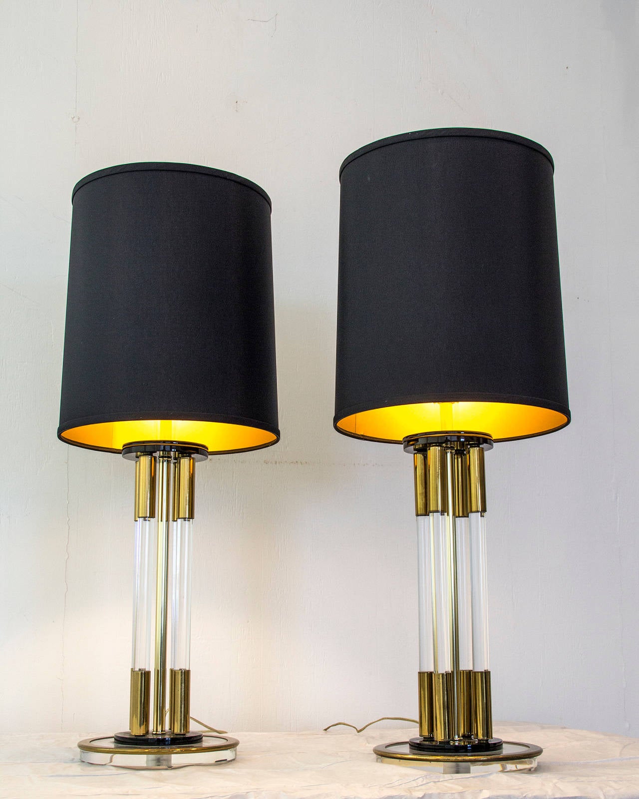 Late 20th Century Pair of Vintage Lucite and Brass Table Lamps, circa 1970