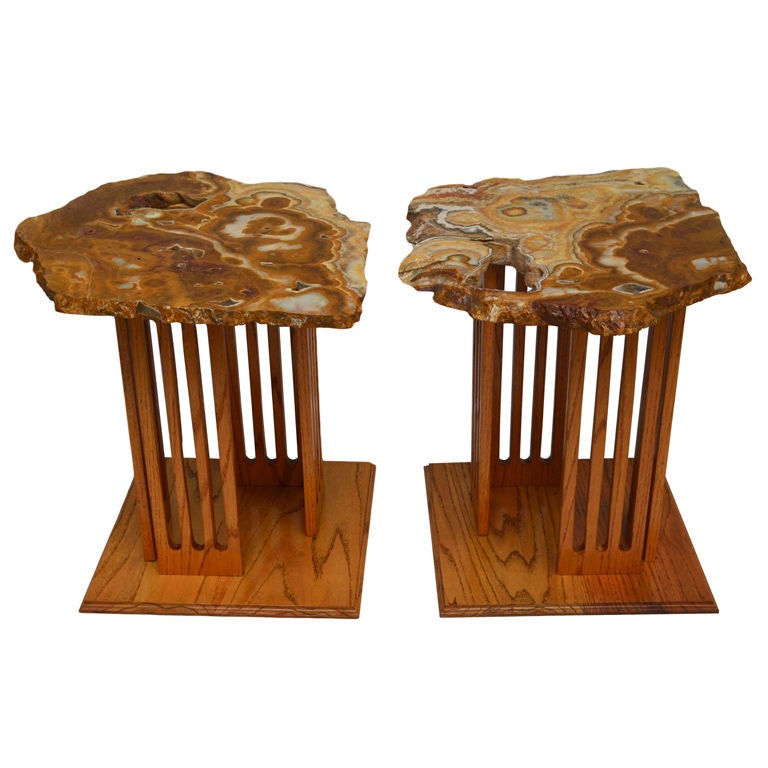 HandCrafted Californian Studio Polished Stone Top End Tables from the