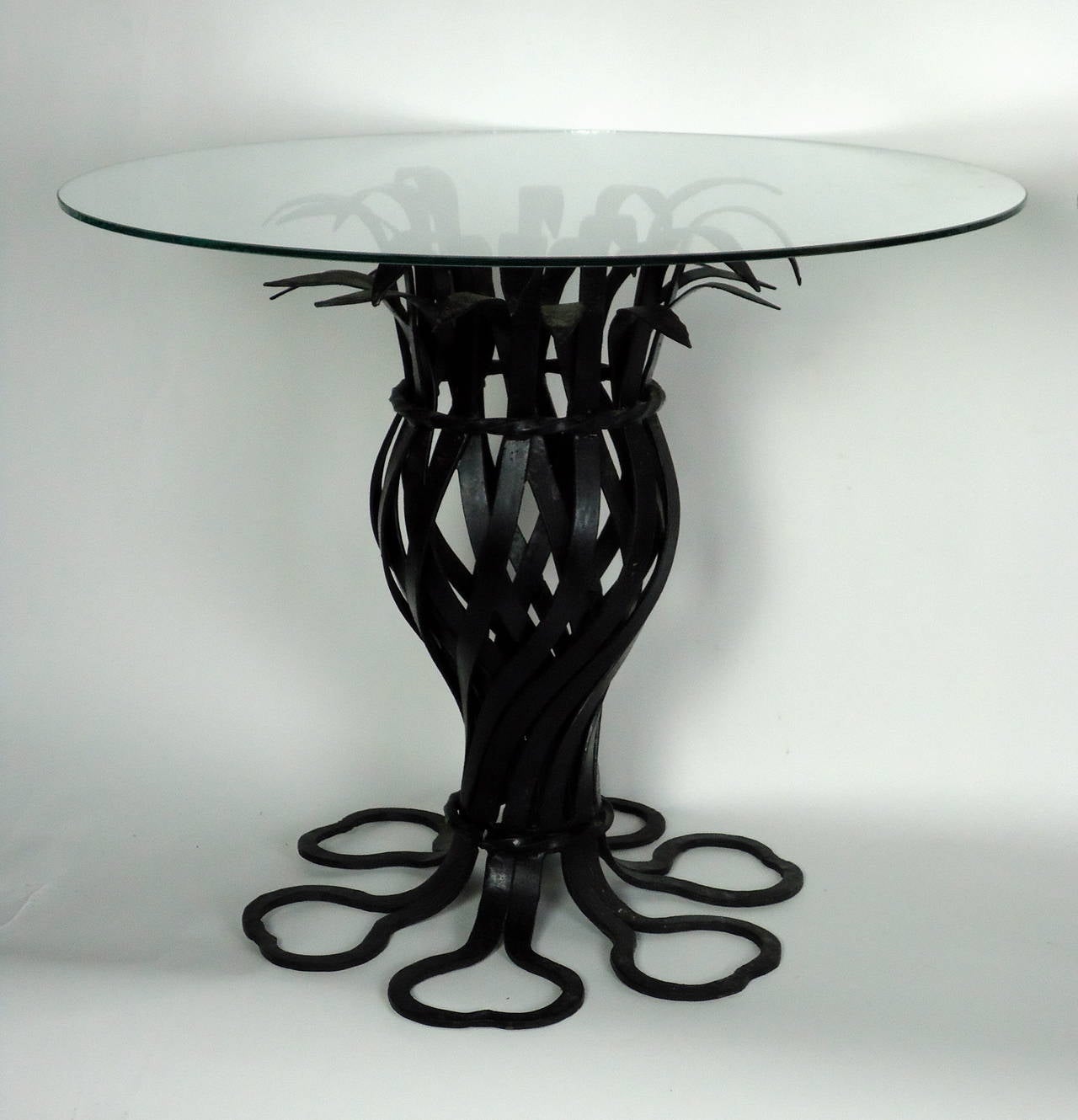 American Salterini Style Pair of Woven Wrought Iron Pineapple End Tables, circa 1970