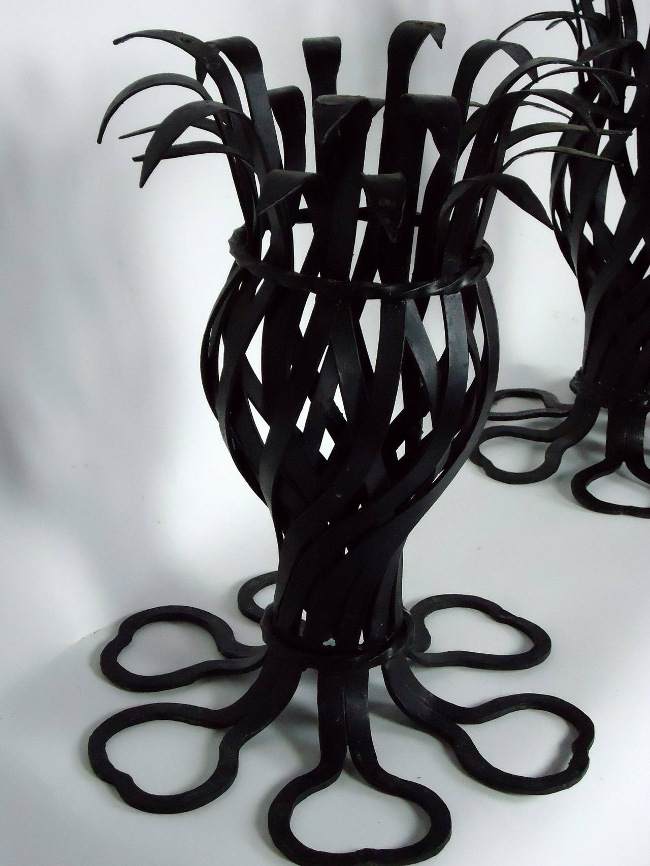 Late 20th Century Salterini Style Pair of Woven Wrought Iron Pineapple End Tables, circa 1970 For Sale