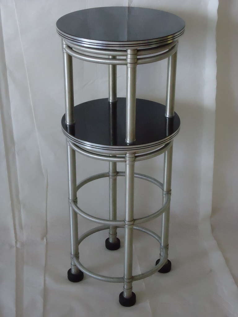 A custom designed Warren McArthur end table or sculpture stand from the late 1930's. 
Ordered by a Park Avenue collector as a lamp table, this pedestal could be a unique design. 
The table was originally acquired through the Pullman Company as