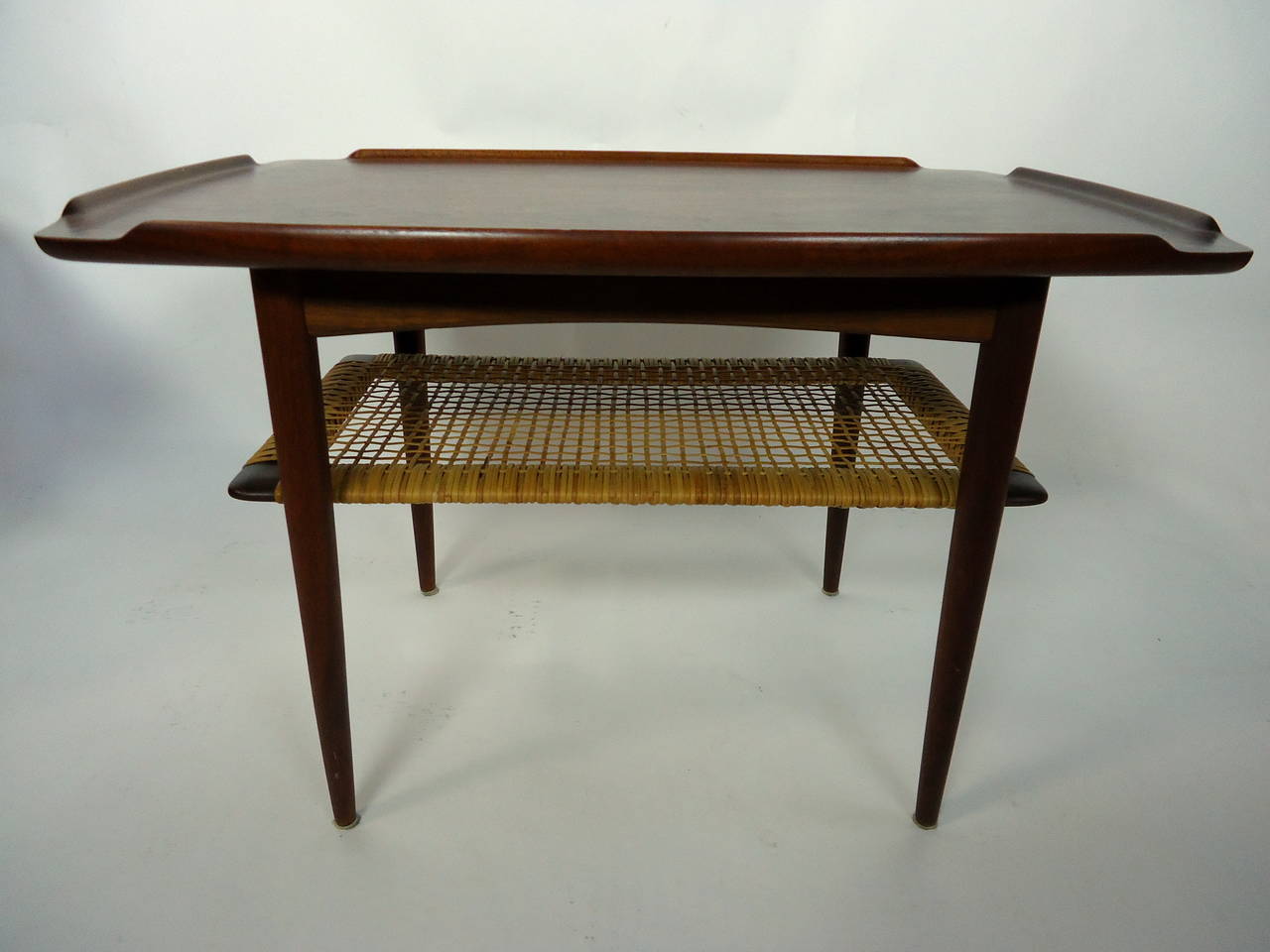 Poul Jensen Selig Matched Pair of End Tables Teak and Cane Denmark 1950