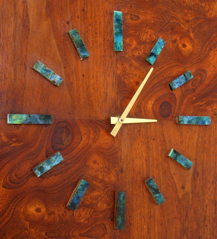 American Harris Strong Walnut and Tile Wall Clock 1965