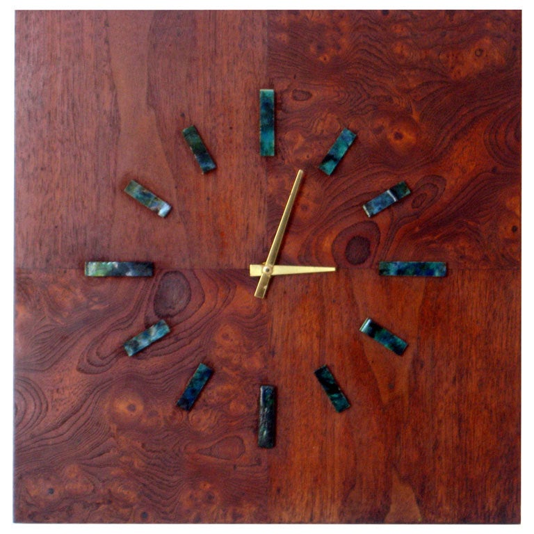 Harris Strong Walnut and Tile Wall Clock 1965