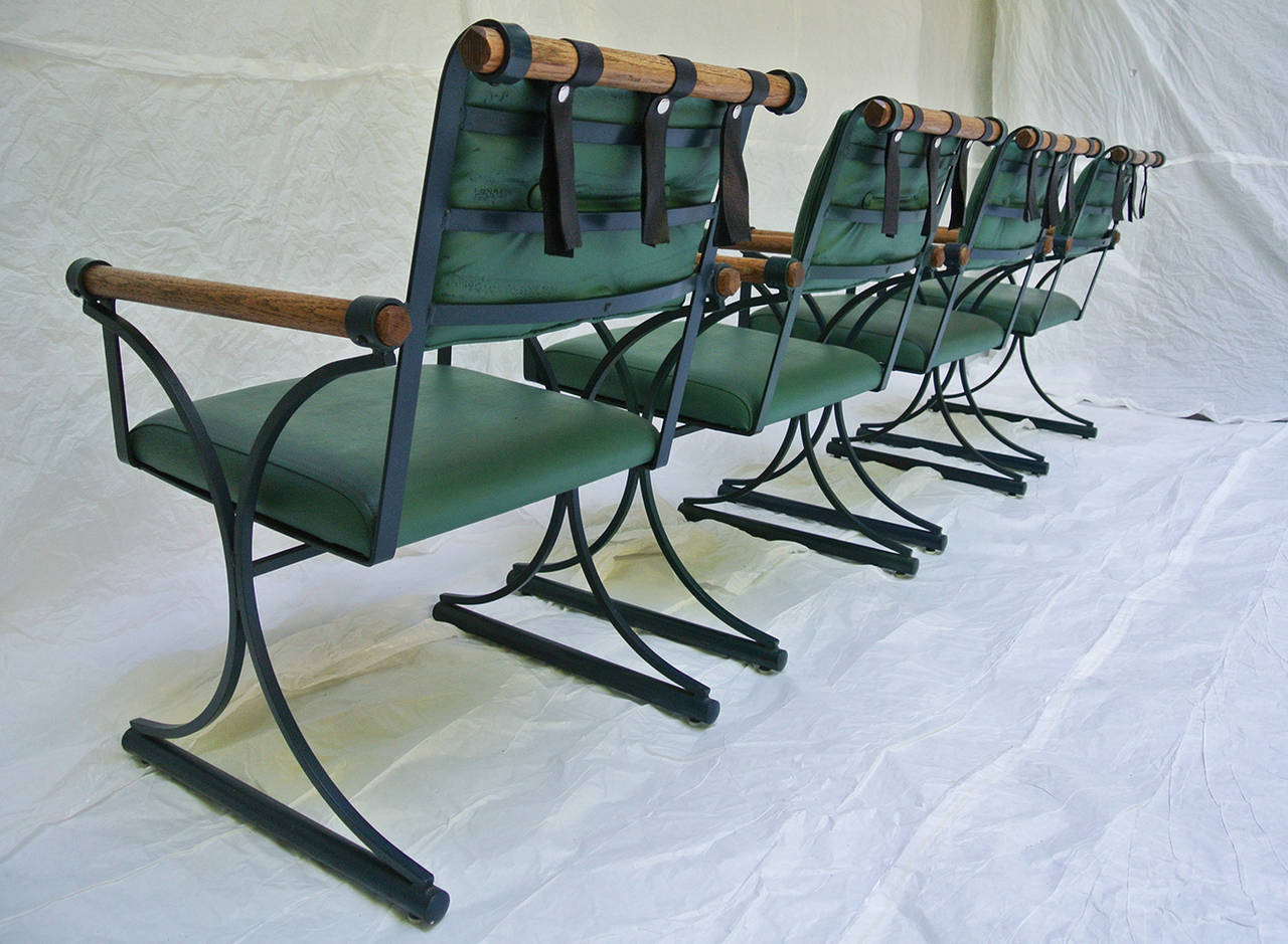 Mid-Century Modern Cleo Baldon Wrought Iron and Oak Table and Four Chairs, circa 1965