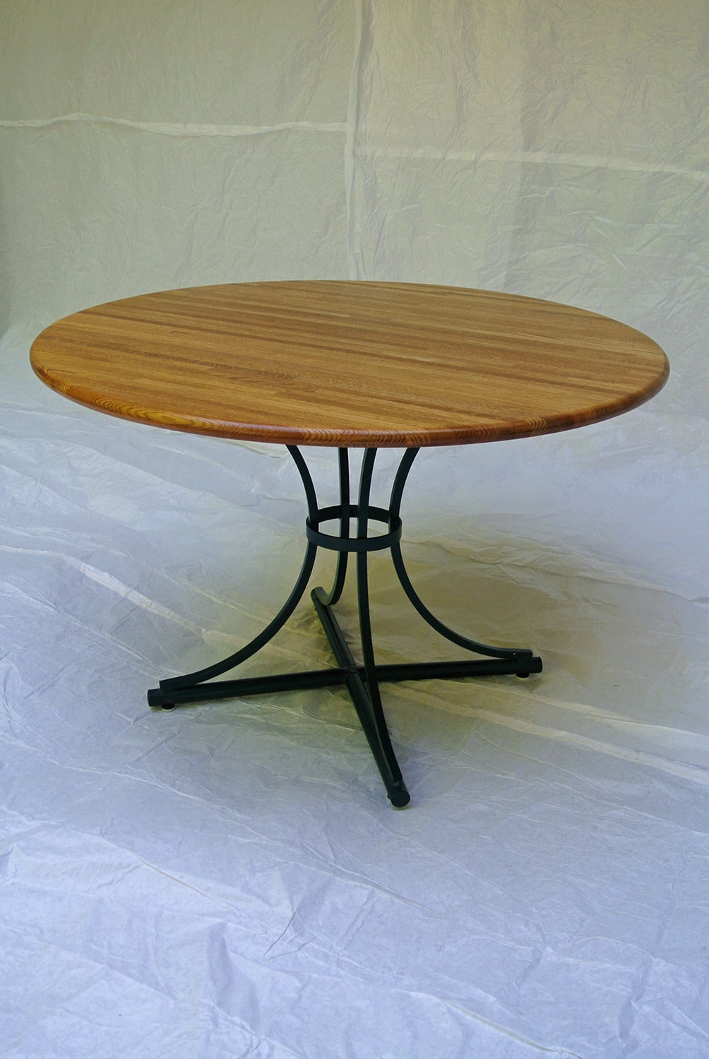 American Cleo Baldon Wrought Iron and Oak Table and Four Chairs, circa 1965