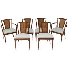 Bert England Forward Trend Six Cane and Brass Dining Chairs Johnson Co. 1950s