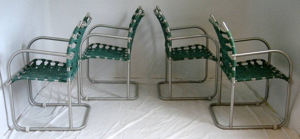 Anodized Warren McArthur Set of Four Webbed Lounge Chairs Style No. 612, circa 1938 For Sale