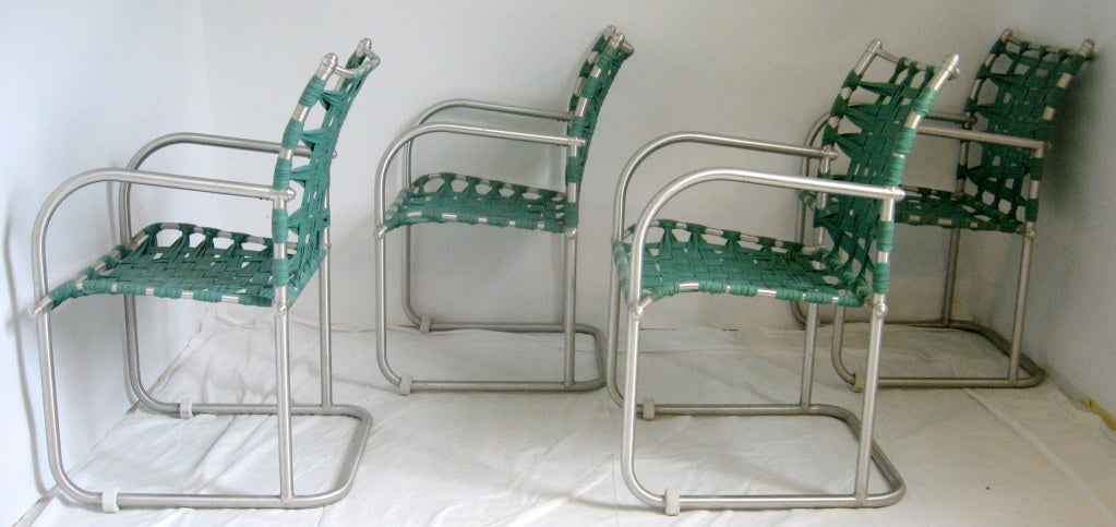 Warren McArthur Set of Four Webbed Lounge Chairs Style No. 612, circa 1938 For Sale 1