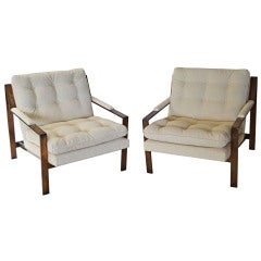Rare Pair of Bronze Milo Baughman Lounge Chairs