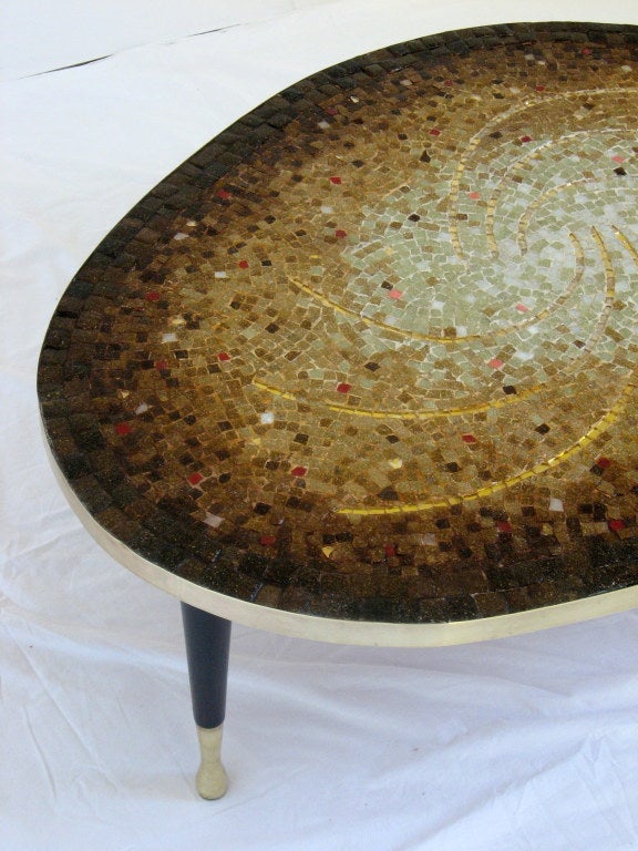 Mid-20th Century Mahogany  and Brass Mosaic Cocktail Table Genaro Mexico 1950's