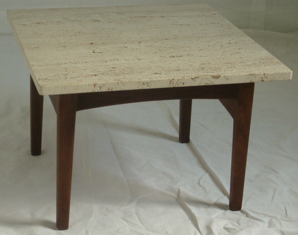 American End Table Arden Riddle Black Walnut Travertine Top 1968