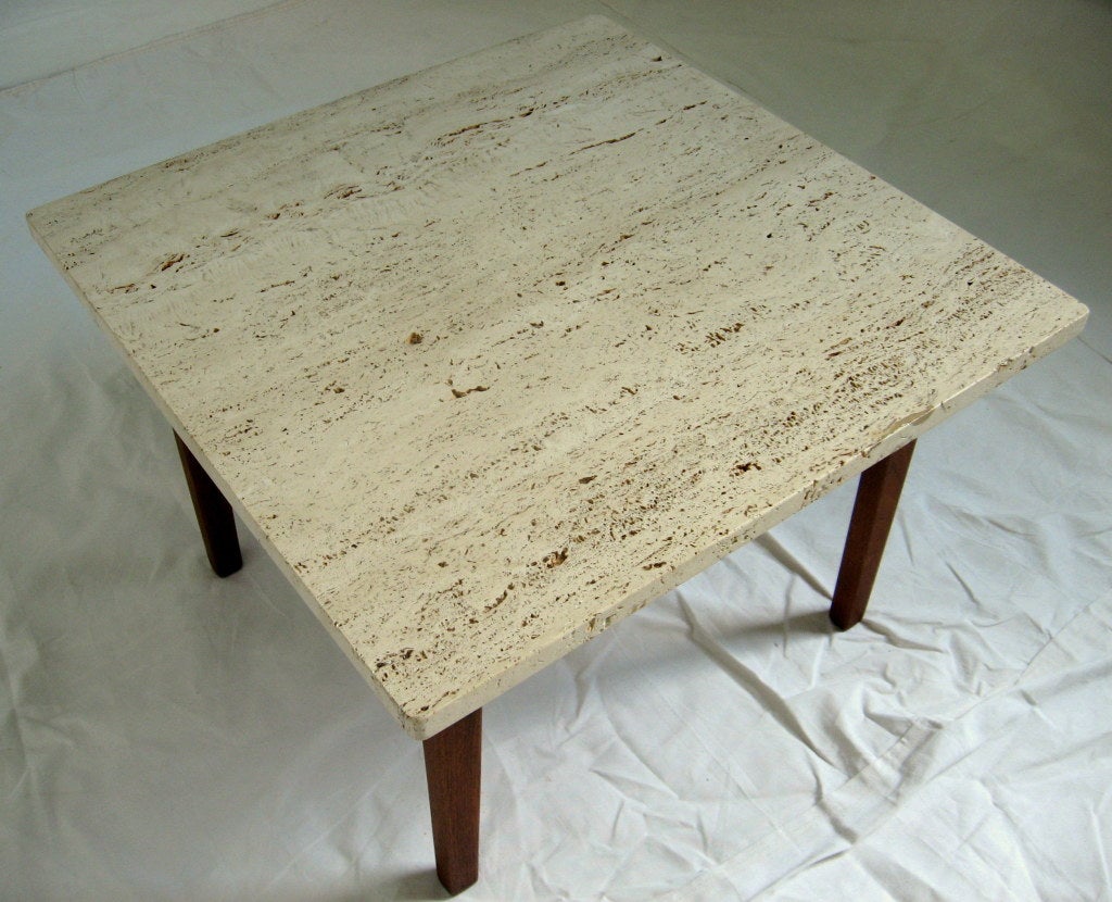 End Table Arden Riddle Black Walnut Travertine Top 1968 In Excellent Condition In Camden, ME