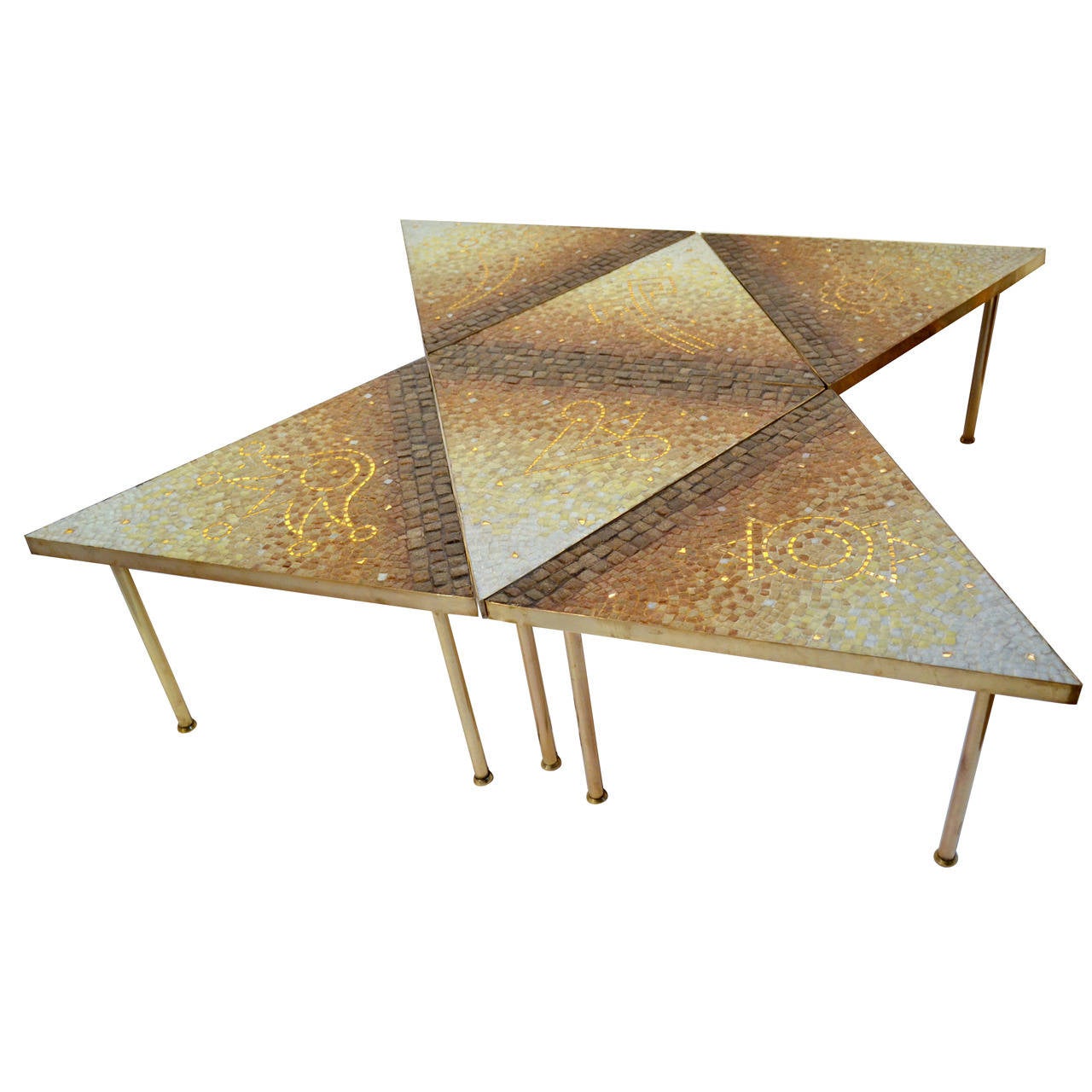 Rare Genaro Alvarez Brass and Glass Tile SixPiece Mosaic Coffee Table, Mexico at 1stdibs