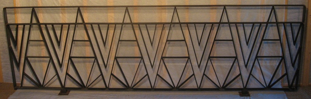 Albert Chase McArthur ornamental railing designed in 1928 for the Arizona Biltmore in 
Phoenix, Arizona. 
The elegant line of  abstract A's and reverse triangles form a 9'/ 10' section from the original 65' entrance railing to the Arizona Biltmore