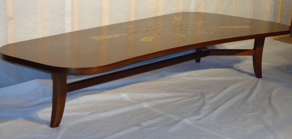 American Kagan Style Glass Tile Inlayed Walnut Cocktail Table, circa 1960