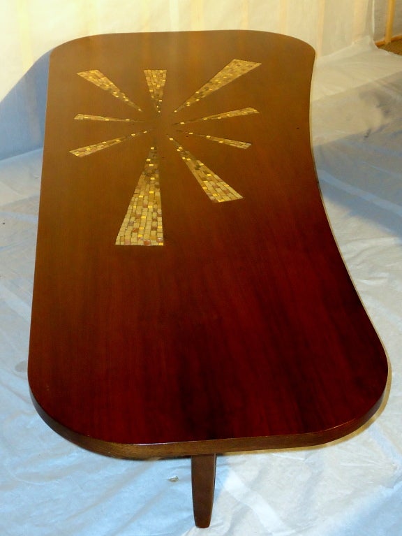 Kagan Style Glass Tile Inlayed Walnut Cocktail Table, circa 1960 In Excellent Condition In Camden, ME