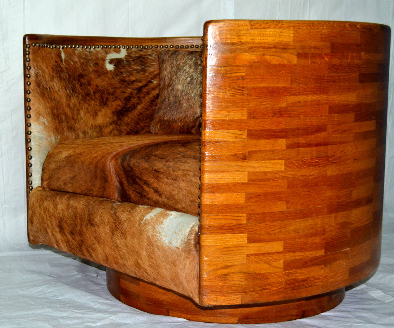 Cowhide Studio-Crafted Swivel Lounge Chair, circa 1974