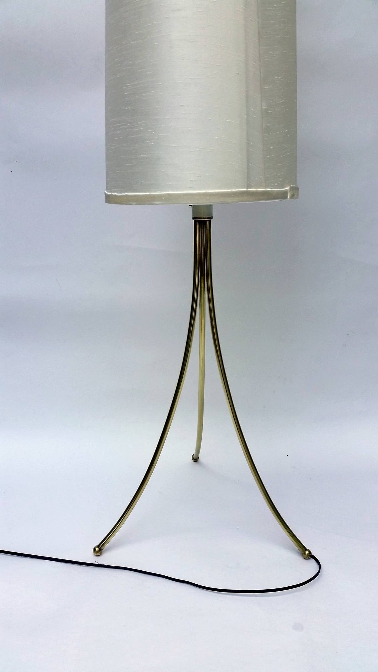 Polished Brass Tripod Floor Lamp in the Style of Robsjohn-Gibbings, 1950 For Sale