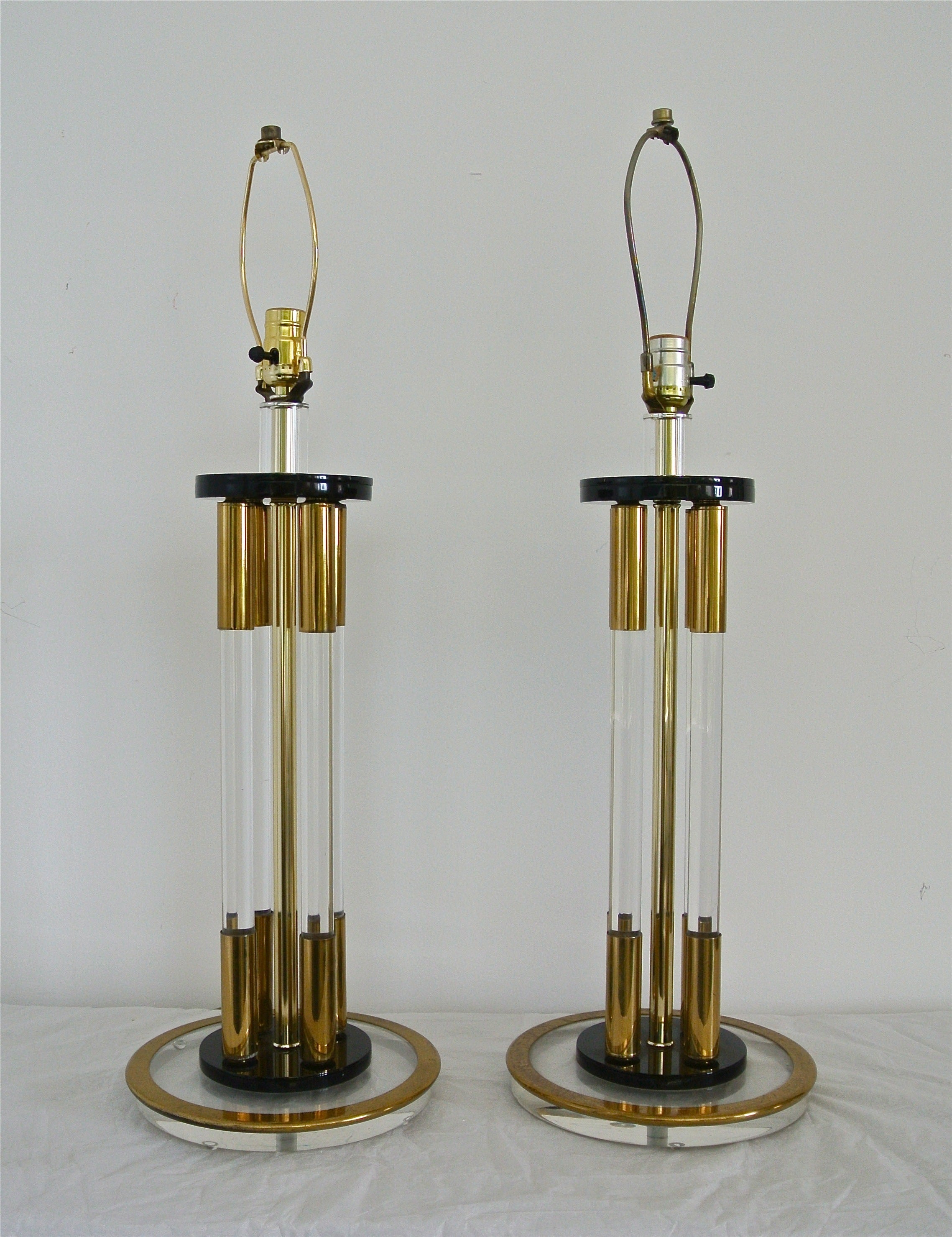 Pair of Vintage Lucite and Brass Table Lamps, circa 1970