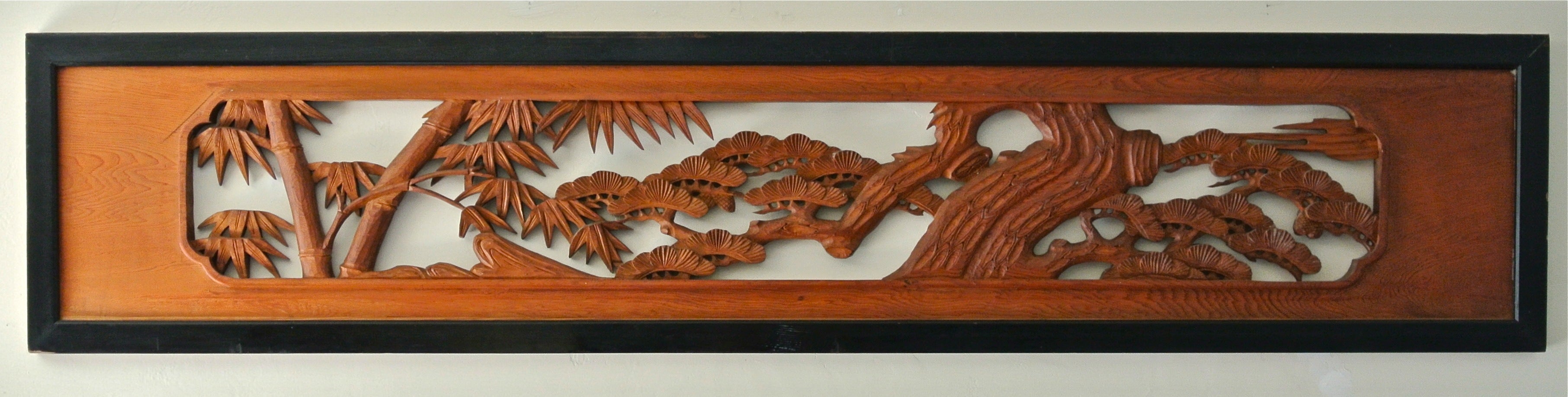 Japanese Carved Wood Ramna, 'Architectural Transom'
