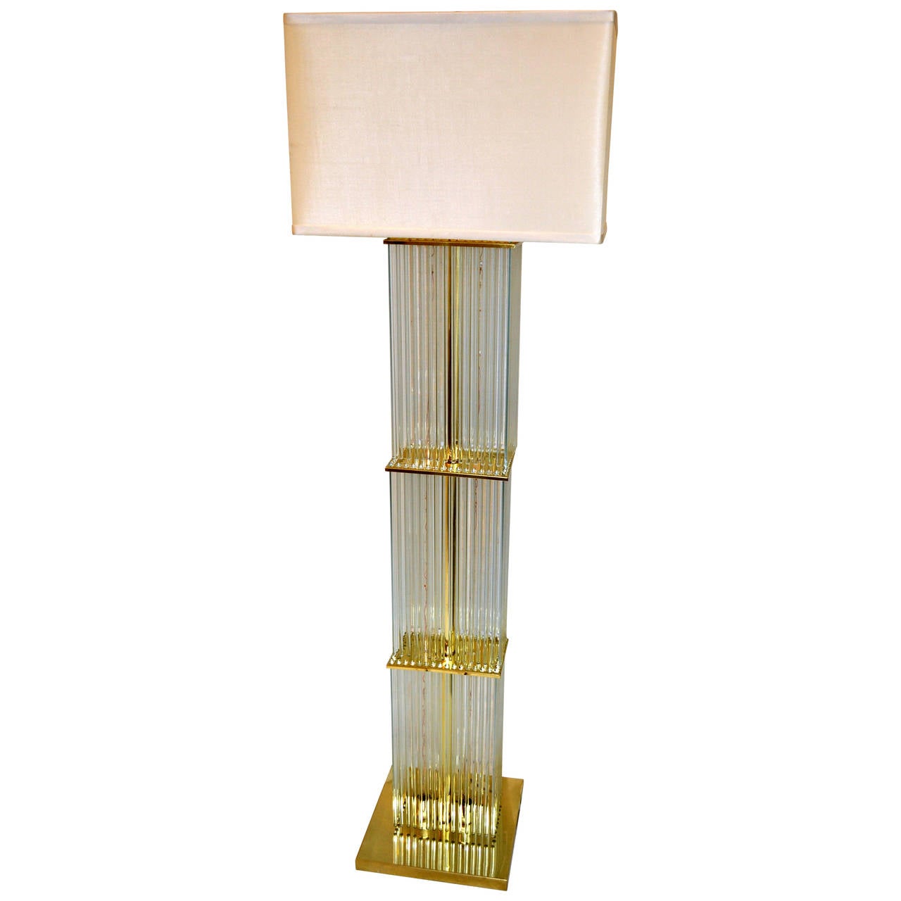 Liteline Brass and Glass Cane Floor Lamp in the style Gaetano Scolari