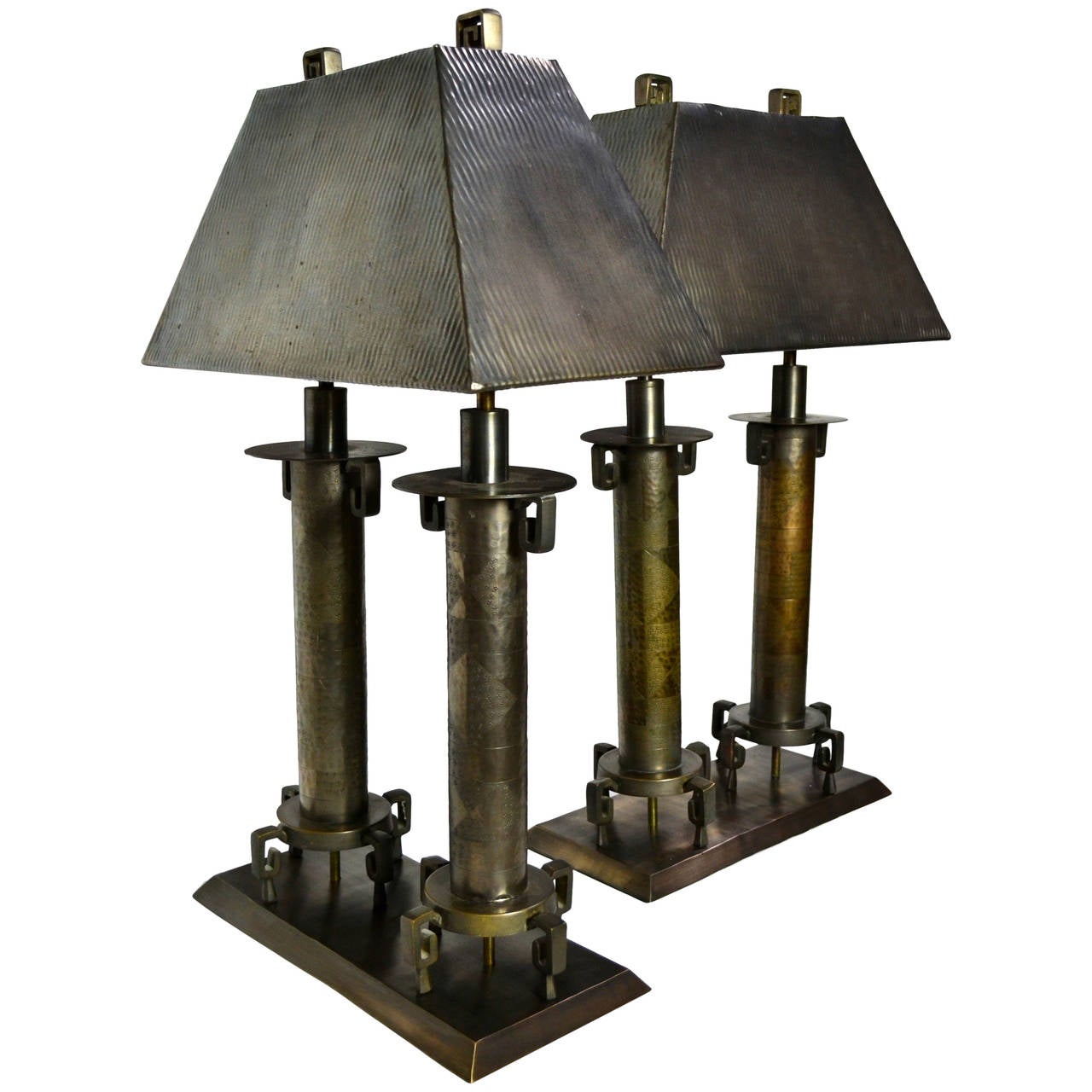 Mid-Century Modern Pair of Table Lamps Handcrafted Bronze, circa 1992 Los Altos Golf and CC Club