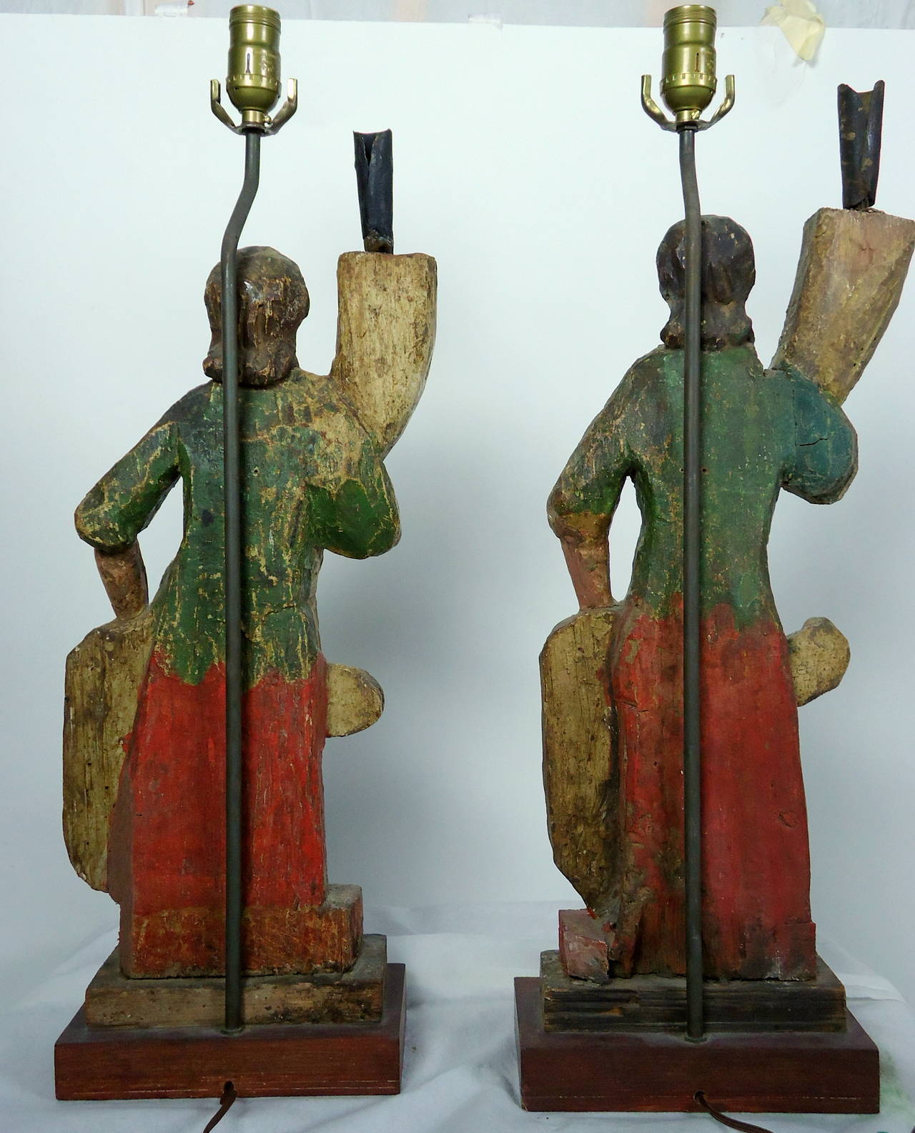 Baroque Carved 18th-19th Century Italian Polychrome Candelabra Table Lamps For Sale