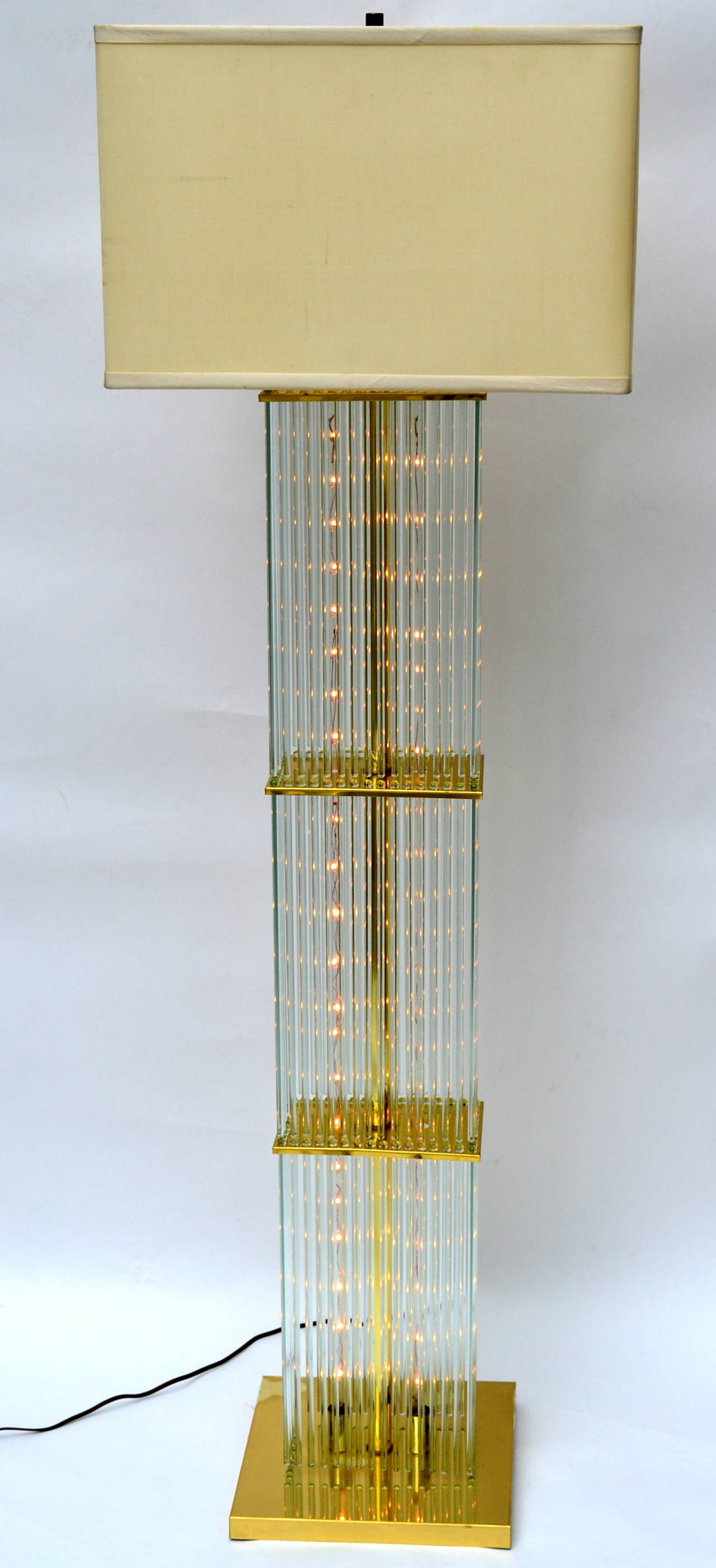 Hollywood Regency Liteline Brass and Glass Cane Floor Lamp in the style Gaetano Scolari circa 1970
