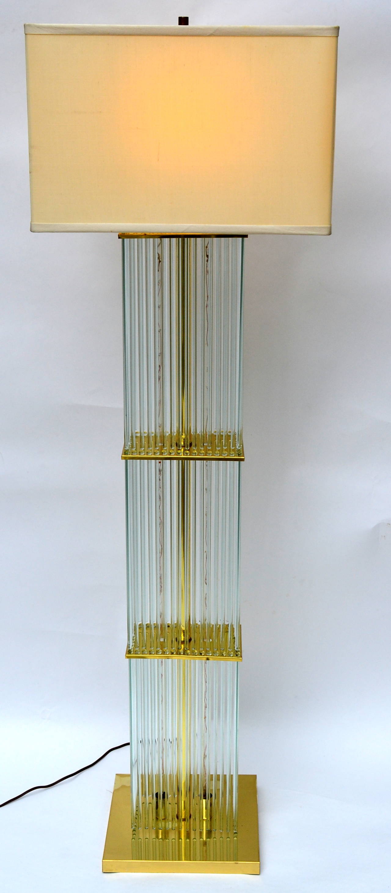 20th Century Liteline Brass and Glass Cane Floor Lamp in the style Gaetano Scolari circa 1970