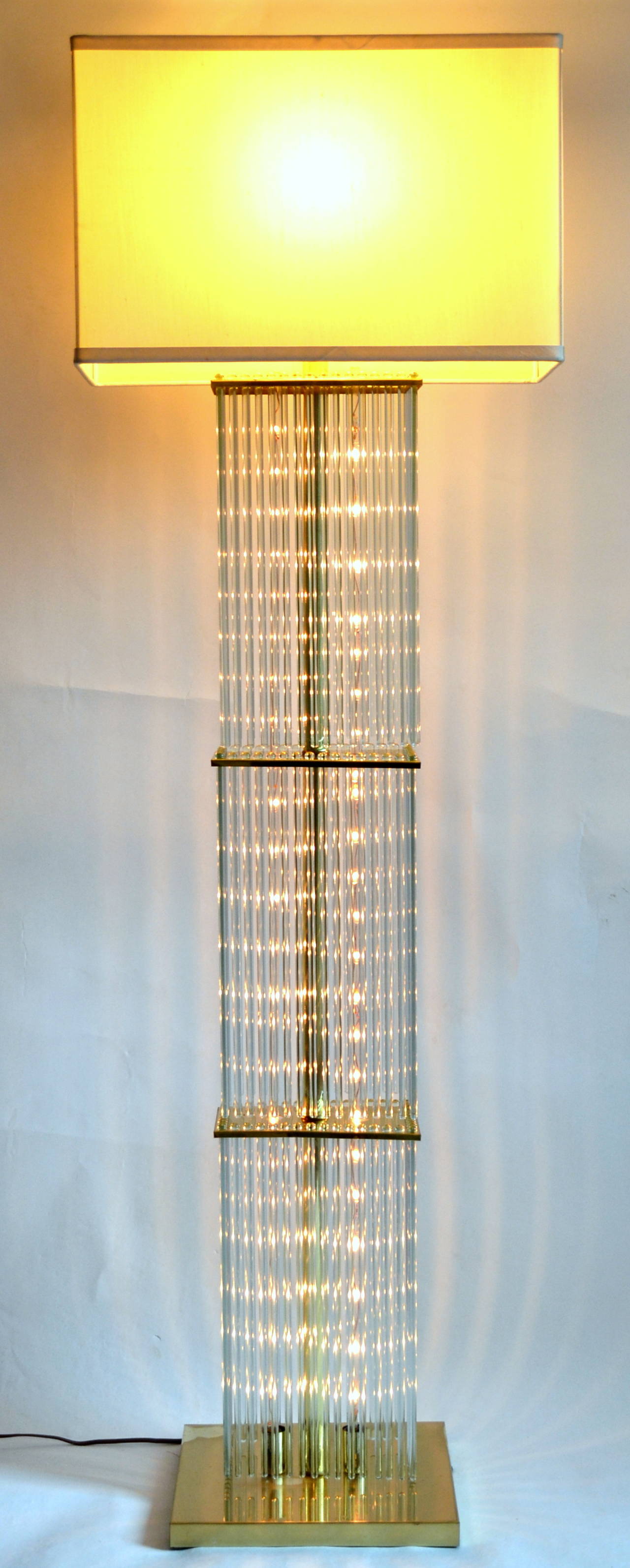 Liteline Brass and Glass Cane Floor Lamp in the style Gaetano Scolari circa 1970 In Excellent Condition In Camden, ME